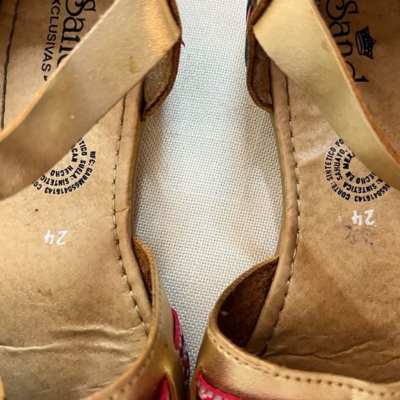 Sandy Exclusiva Gold Pink Teal Woven Leather Aztec Ankle Strap Sandals Huaraches - Picture 8 of 8